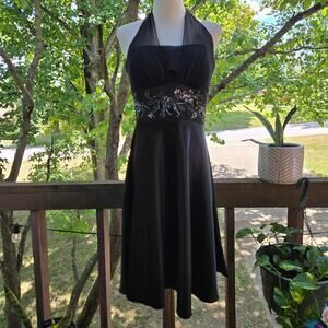 Vtg 90s Y2K Fairy Whimsigoth Beaded Babydoll Halter Dress 8 Hoco Wedding Party
